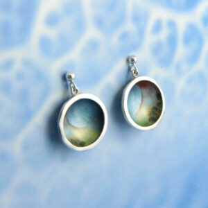 Mini painting earrings, Round fine art jewelry, Original painting, Round dangle studs for art lover, Optical illusion art, Surrealism art