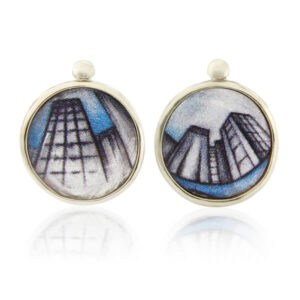 Original city miniature painting jewelry,Hand painted street lamp Stud earrings,optical illusion art scale micro miniature