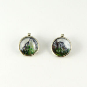 Artistic earrings, green mountain jewelry, miniature paintings studs artist jewelry