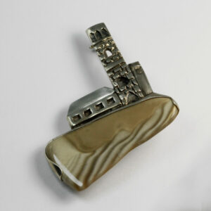 Architectural Brooch Castle Jewellery Landscape, Silver Castle pin, Real gemstone art lover, Beach castle pin sculpture