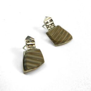 Architectural Earrings Castle Jewellery, Silver landscape studs, Raw stone silver studs, Real gem earrings, Little house jewellery