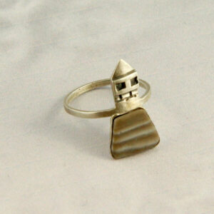 Architect gift,Raw stone ring,Architectural ring,Rough stone ring with tiny house,miniature landscape,Healing stone,Unusual stone jewelry