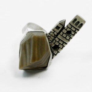 Silver Castle Ring Raw Stone, Real Stone Statement Ring, Sculptural Cocktail Ring, Architecture Silver Ring