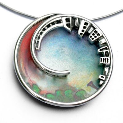 Multicolor necklace mini painting artist jewelry for nature lovers and art lovers, Landscape magical jewelry