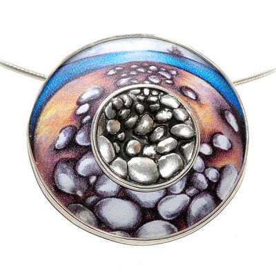 beach necklace - miniature art painting set in silver