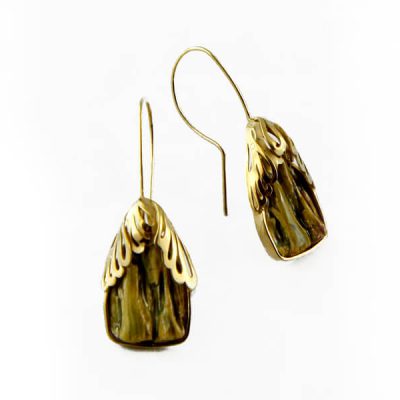Butterfly gold earrings, Elven earrings, fairy wedding earrings for nature lover gift, Moth art tree bark ceramic,Insect earrings